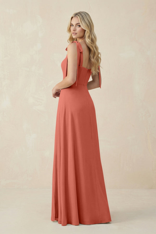 Square Neck Chiffon A - Line Bridesmaid Dress With Bow in Wild Rose - KissProm Bridesmaid Dresses