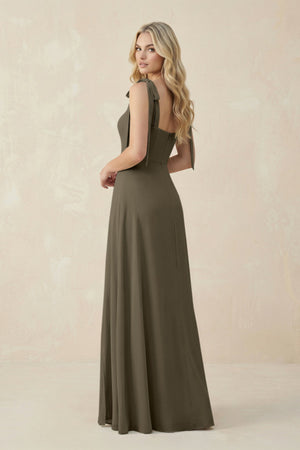 Square Neck Chiffon A - Line Bridesmaid Dress With Bow in Willow Green - KissProm Bridesmaid Dresses
