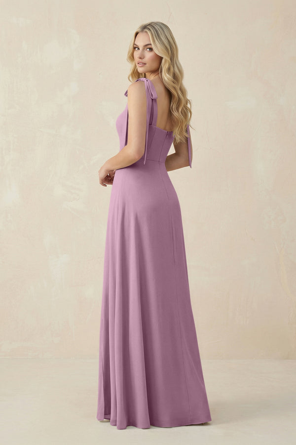 Square Neck Chiffon A - Line Bridesmaid Dress With Bow in Wisteria - KissProm Bridesmaid Dresses