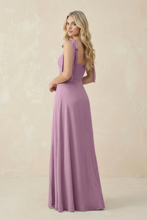 Square Neck Chiffon A - Line Bridesmaid Dress With Bow in Wisteria - KissProm Bridesmaid Dresses