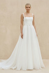 Chaming A-Line Square Neck White Wedding Dresses – Wedding Dresses by KissProm | Available at KissProm