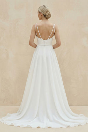 Chaming A-Line Square Neck White Wedding Dresses – Wedding Dresses by KissProm | Available at KissProm