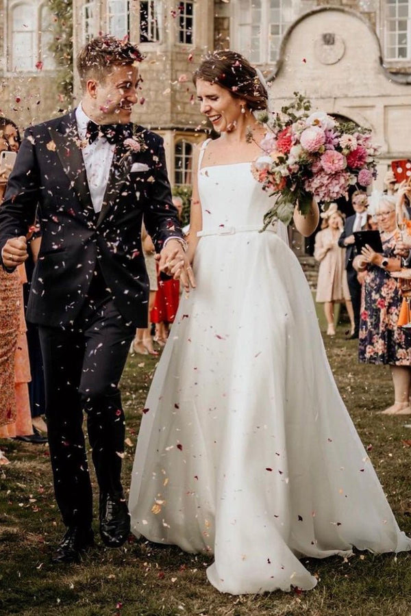 Chaming A-Line Square Neck White Wedding Dresses – Wedding Dresses by KissProm | Available at KissProm