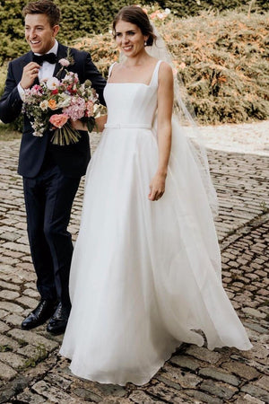 Chaming A-Line Square Neck White Wedding Dresses – Wedding Dresses by KissProm | Available at KissProm
