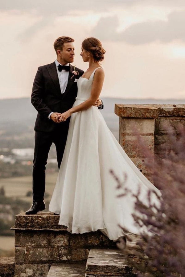 Chaming A-Line Square Neck White Wedding Dresses – Wedding Dresses by KissProm | Available at KissProm