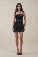 Square Neck Lace Sheath Mini Wedding Dress in Black - KissProm Wedding Dresses