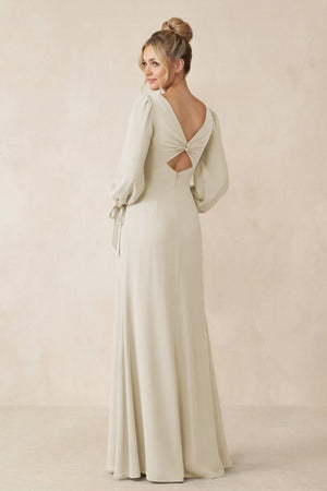 Square Neck Long Sleeve Sheath Chiffon Bridesmaid Dress in Dove Gray - KissProm Bridesmaid Dresses