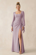 Square Neck Long Sleeve Sheath Chiffon Bridesmaid Dress in Dusk - KissProm Bridesmaid Dresses