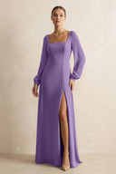Square Neck Long Sleeves Chiffon Sheath Bridesmaid Dress in Tahiti - KissProm Bridesmaid Dresses
