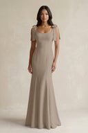 Square Neck Mermaid Bridesmaid Dress With Bow in Almond - KissProm Bridesmaid Dresses