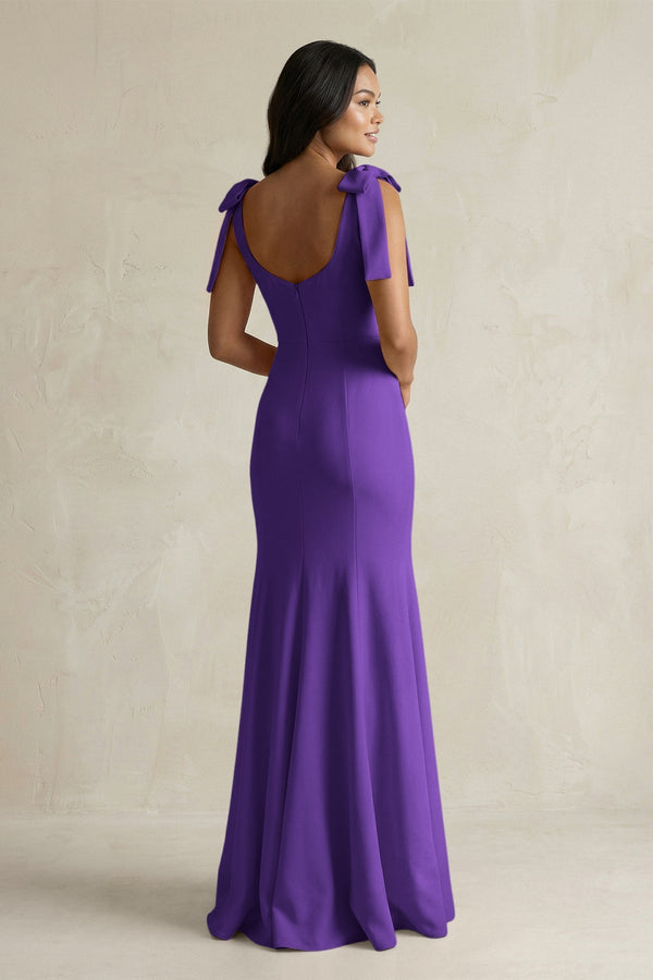 Square Neck Mermaid Bridesmaid Dress With Bow in Amethyst - KissProm Bridesmaid Dresses