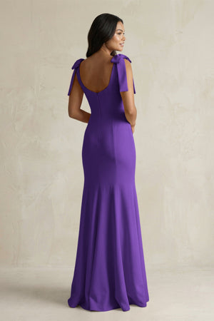 Square Neck Mermaid Bridesmaid Dress With Bow in Amethyst - KissProm Bridesmaid Dresses
