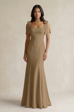 Square Neck Mermaid Bridesmaid Dress With Bow in Apple Cinnamon - KissProm Bridesmaid Dresses