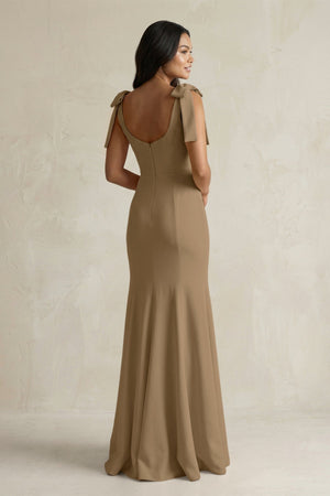 Square Neck Mermaid Bridesmaid Dress With Bow in Apple Cinnamon - KissProm Bridesmaid Dresses