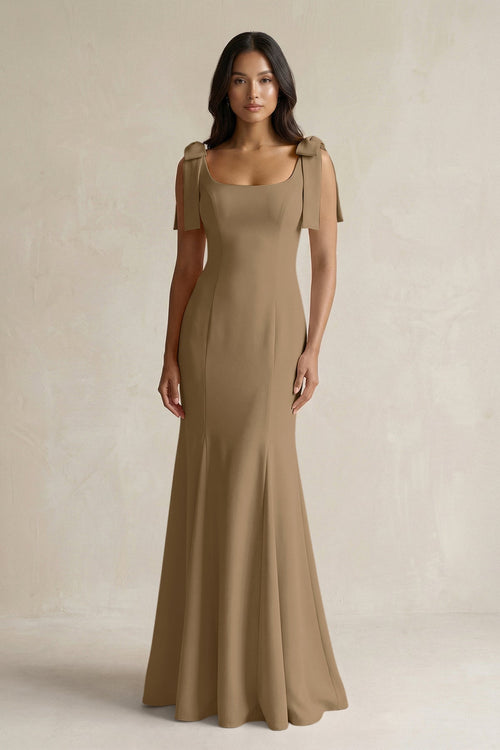 Square Neck Mermaid Bridesmaid Dress With Bow in Apple Cinnamon - KissProm Bridesmaid Dresses