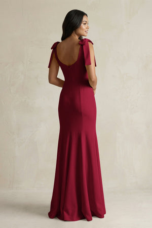 Square Neck Mermaid Bridesmaid Dress With Bow in Berry - KissProm Bridesmaid Dresses