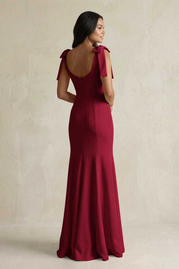 Square Neck Mermaid Bridesmaid Dress With Bow in Berry - KissProm Bridesmaid Dresses