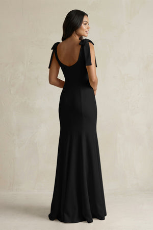 Square Neck Mermaid Bridesmaid Dress With Bow in Black - KissProm Bridesmaid Dresses