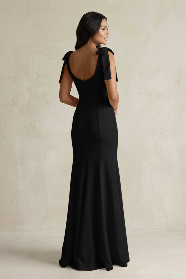 Square Neck Mermaid Bridesmaid Dress With Bow in Black - KissProm Bridesmaid Dresses