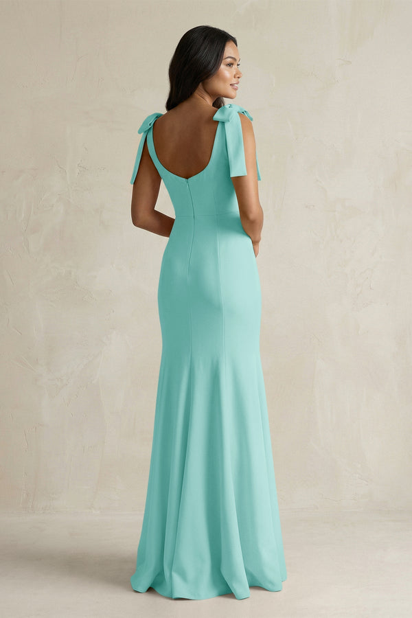 Square Neck Mermaid Bridesmaid Dress With Bow in Bleached Aqua - KissProm Bridesmaid Dresses