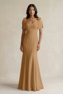 Square Neck Mermaid Bridesmaid Dress With Bow in Bronzer - KissProm Bridesmaid Dresses