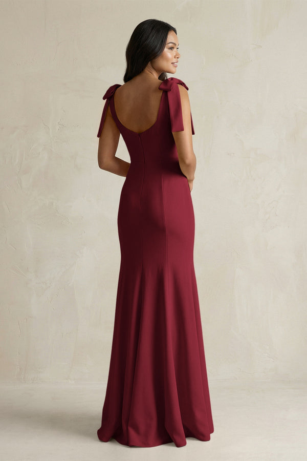 Square Neck Mermaid Bridesmaid Dress With Bow in Burgundy - KissProm Bridesmaid Dresses