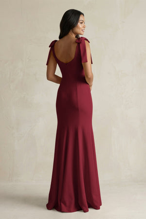 Square Neck Mermaid Bridesmaid Dress With Bow in Burgundy - KissProm Bridesmaid Dresses