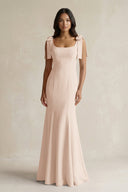 Square Neck Mermaid Bridesmaid Dress With Bow in Buttercream - KissProm Bridesmaid Dresses