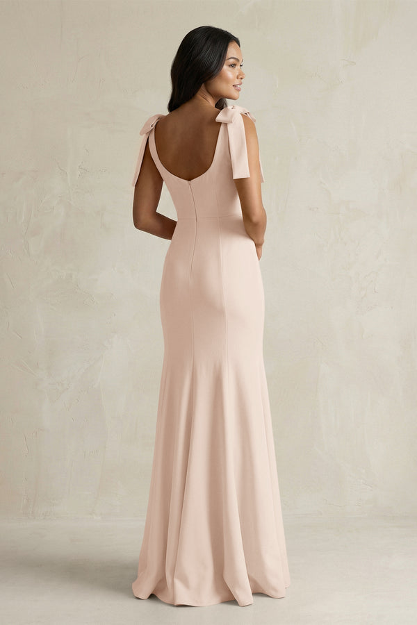 Square Neck Mermaid Bridesmaid Dress With Bow in Buttercream - KissProm Bridesmaid Dresses