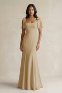 Square Neck Mermaid Bridesmaid Dress With Bow in Champagne - KissProm Bridesmaid Dresses