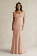 Square Neck Mermaid Bridesmaid Dress With Bow in Champagne Rose - KissProm Bridesmaid Dresses