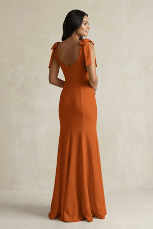 Square Neck Mermaid Bridesmaid Dress With Bow in Cinnamon - KissProm Bridesmaid Dresses