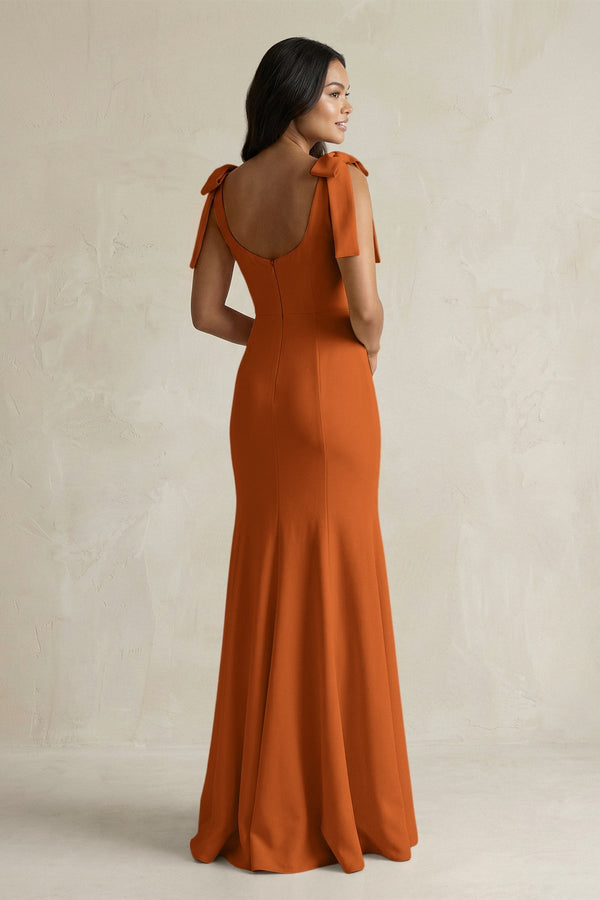 Square Neck Mermaid Bridesmaid Dress With Bow in Cinnamon - KissProm Bridesmaid Dresses