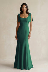 Square Neck Mermaid Bridesmaid Dress With Bow in Dark Green - KissProm Bridesmaid Dresses