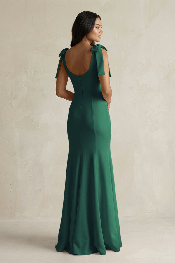 Square Neck Mermaid Bridesmaid Dress With Bow in Dark Green - KissProm Bridesmaid Dresses