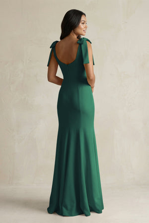 Square Neck Mermaid Bridesmaid Dress With Bow in Dark Green - KissProm Bridesmaid Dresses