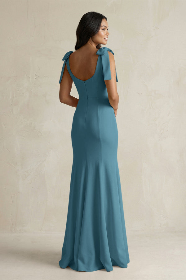 Square Neck Mermaid Bridesmaid Dress With Bow in Dark Teal - KissProm Bridesmaid Dresses
