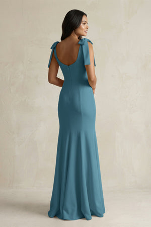 Square Neck Mermaid Bridesmaid Dress With Bow in Dark Teal - KissProm Bridesmaid Dresses