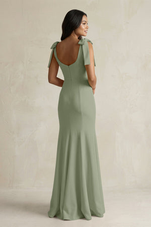 Square Neck Mermaid Bridesmaid Dress With Bow in Dove Gray - KissProm Bridesmaid Dresses