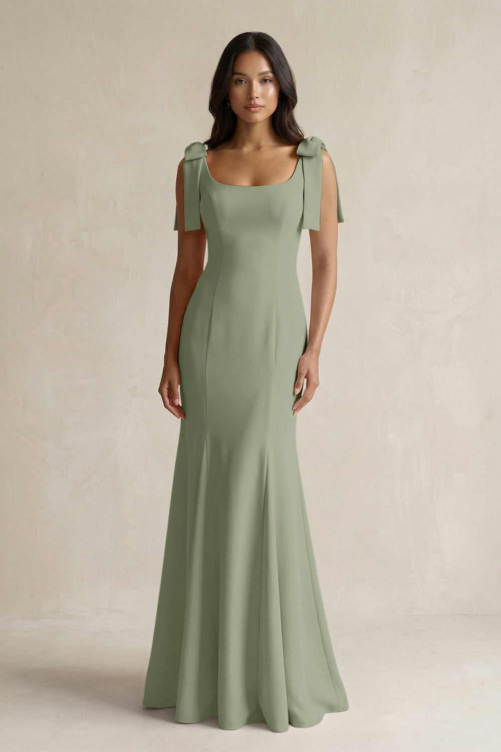 Square Neck Mermaid Bridesmaid Dress With Bow in Dove Gray - KissProm Bridesmaid Dresses