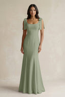 Square Neck Mermaid Bridesmaid Dress With Bow in Dove Gray - KissProm Bridesmaid Dresses