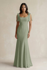 Square Neck Mermaid Bridesmaid Dress With Bow in Dove Gray - KissProm Bridesmaid Dresses