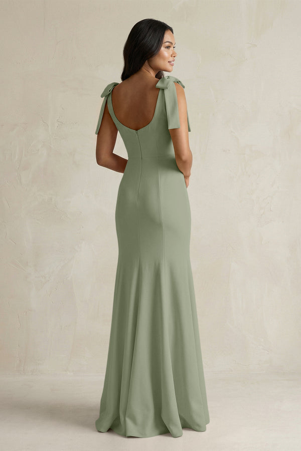 Square Neck Mermaid Bridesmaid Dress With Bow in Dove Gray - KissProm Bridesmaid Dresses