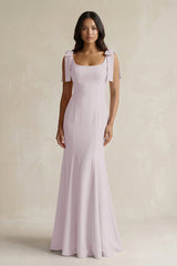 Square Neck Mermaid Bridesmaid Dress With Bow in Dusk - KissProm Bridesmaid Dresses