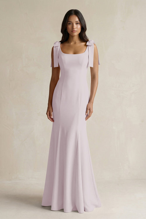 Square Neck Mermaid Bridesmaid Dress With Bow in Dusk - KissProm Bridesmaid Dresses