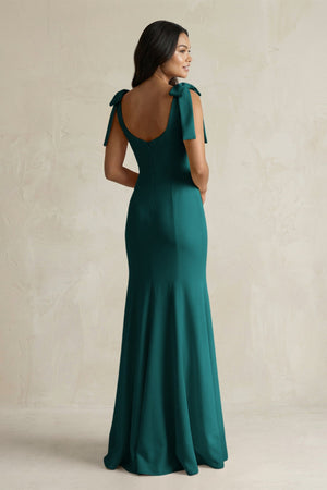 Square Neck Mermaid Bridesmaid Dress With Bow in Emerald - KissProm Bridesmaid Dresses
