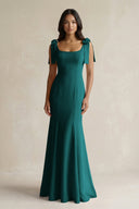 Square Neck Mermaid Bridesmaid Dress With Bow in Emerald - KissProm Bridesmaid Dresses