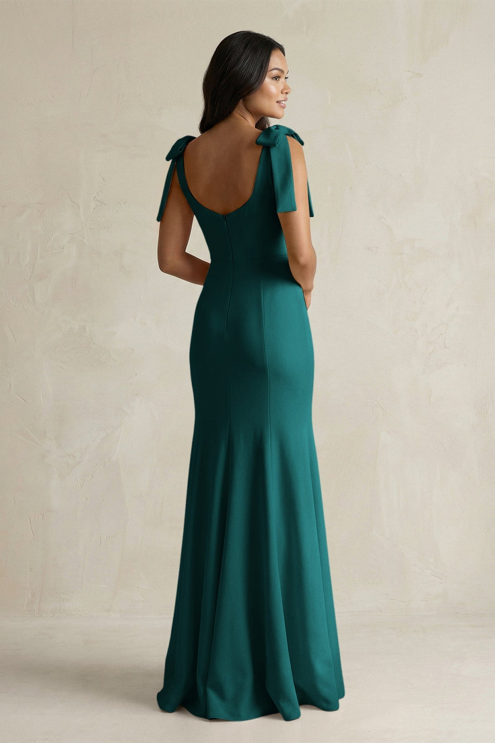 Square Neck Mermaid Bridesmaid Dress With Bow in Emerald - KissProm Bridesmaid Dresses