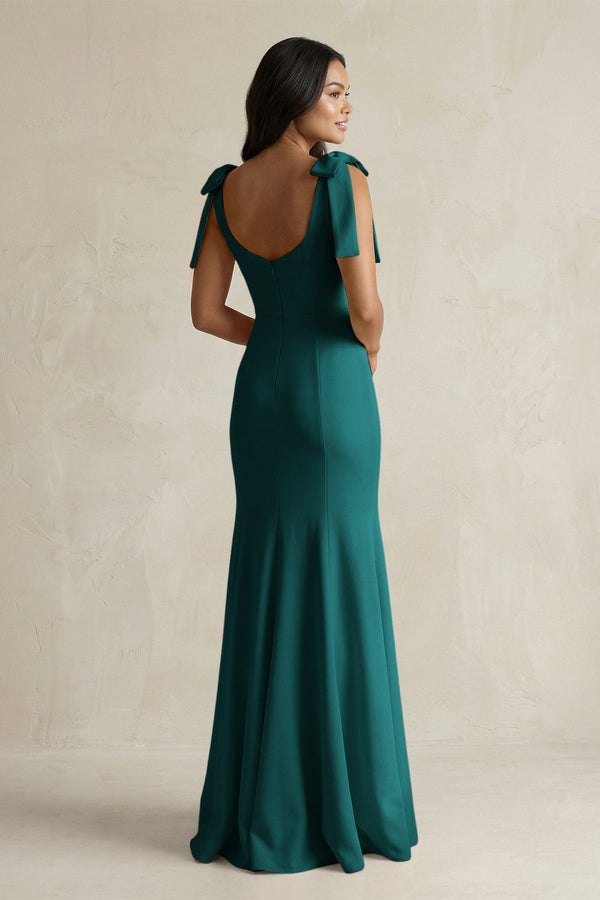 Square Neck Mermaid Bridesmaid Dress With Bow in Emerald - KissProm Bridesmaid Dresses