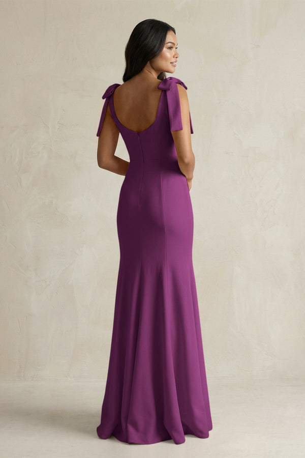 Square Neck Mermaid Bridesmaid Dress With Bow in Fig - KissProm Bridesmaid Dresses